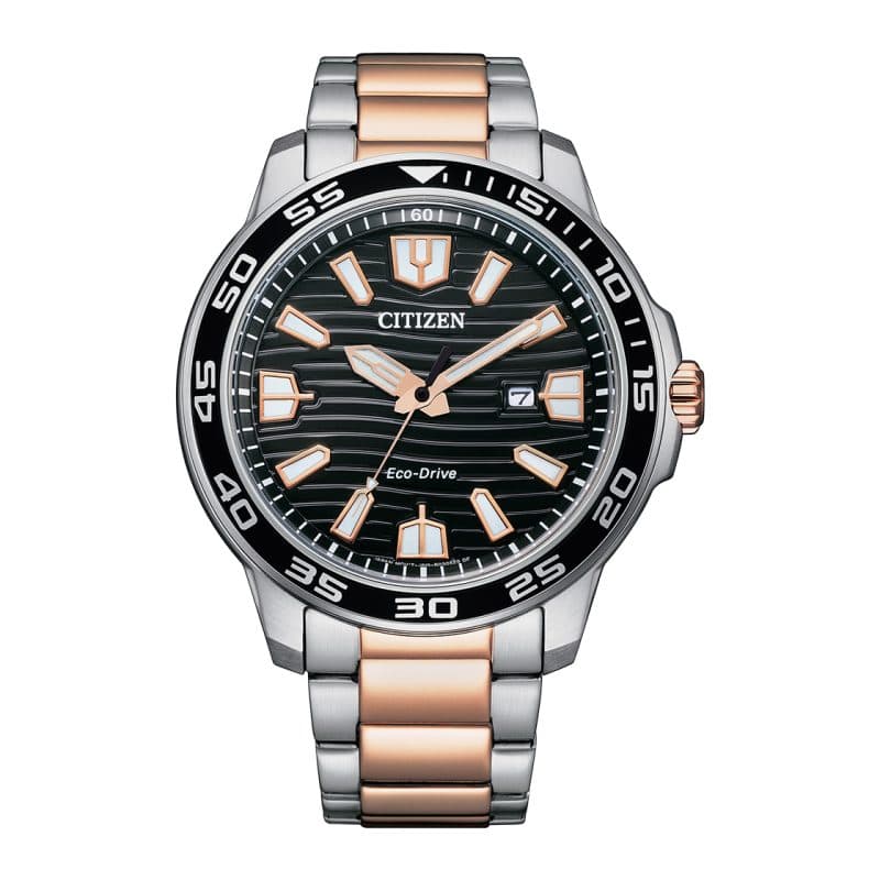 Citizen Stainless Steel With Two-Tone Rose Gold Plating Gents Watch AW1524-84E Black