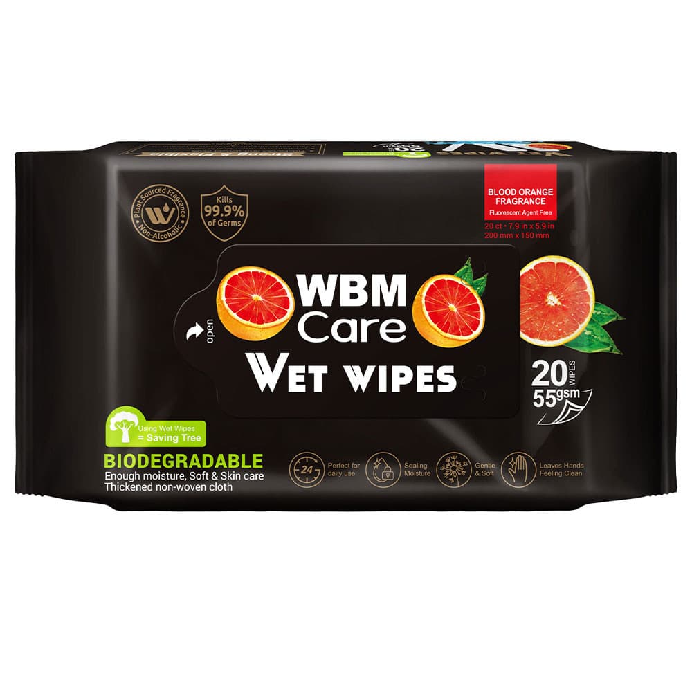 WBM Care Biodegradable Wet Wipes Blood Orange 20 Wipes