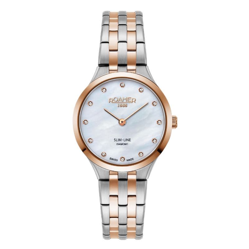 Roamer Ladies Quartz Stainless Steel Watch 512847 49 89 20 Slim-Line Diamond Light Blue