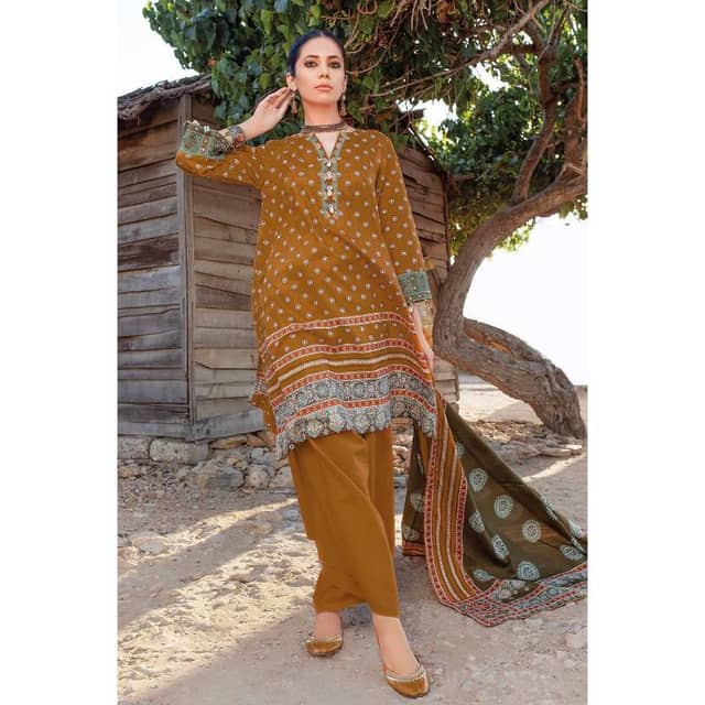 Ideas Embroidered Lawn Unstitched Suit With Denting Lawn Dupatta DN-32092B 3PC