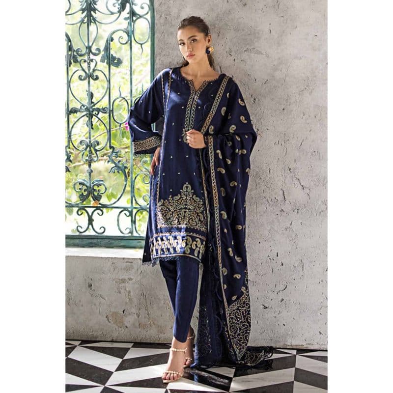 Ideas Embroidered Pashmina Unstitched Suit with Embroidered Pashmina Shawl AP-32065 3PC