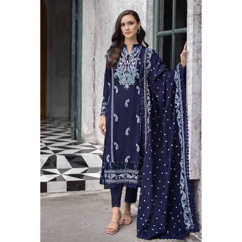 Ideas Embroidered Pashmina Unstitched Suit with Embroidered Pashmina Shawl AP-32003 3PC