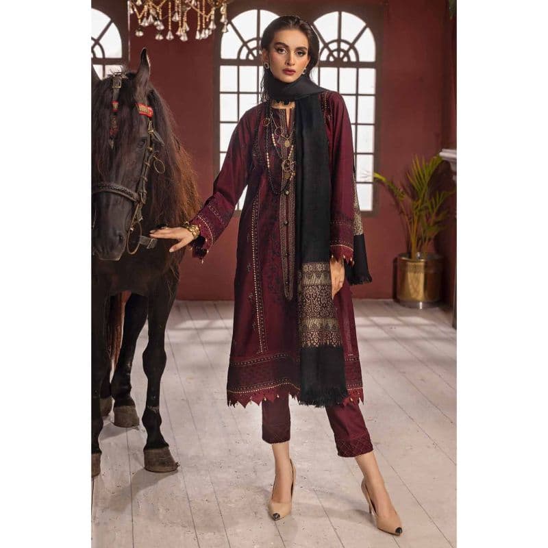 Ideas Embroidered Khaddar Unstitched Suit with Pashmina Shawl AP-32085 3PC