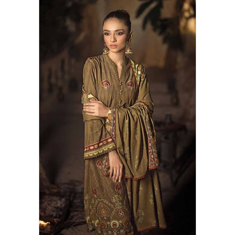 Ideas Embroidered Digital Printed Karandi Unstitched Suit AY-32005 3PC