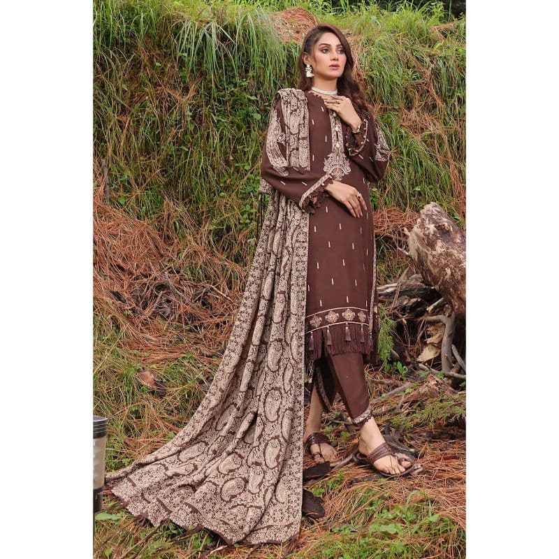Ideas Embroidered Acrylic Unstitched Suit with Jacquard Shawl MJ-32063 3PC