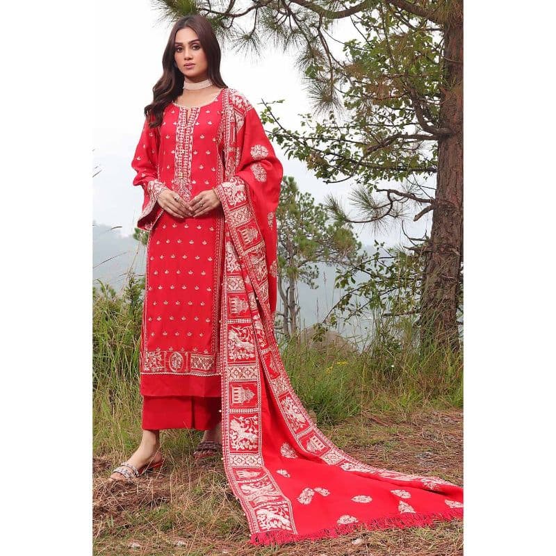 Ideas Embroidered Raw Silk Unstitched Suit with Raw Silk Dupatta RW-32001 3PC
