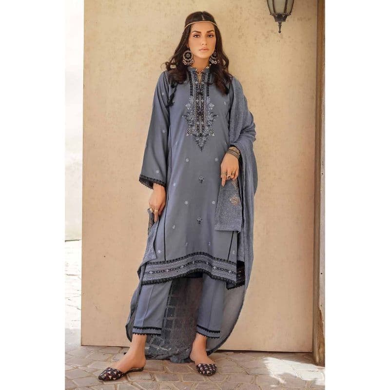 Ideas Embroidered Pashmina Unstitched Suit with Embroidered Pashmina Shawl AP-32087 3PC
