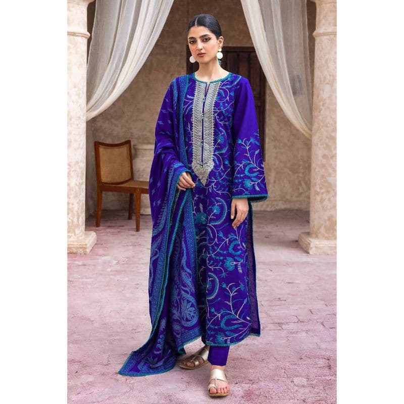 Ideas Embroidered Khaddar Unstitched Suit with Jacquard Dupatta MJ-32074 3PC