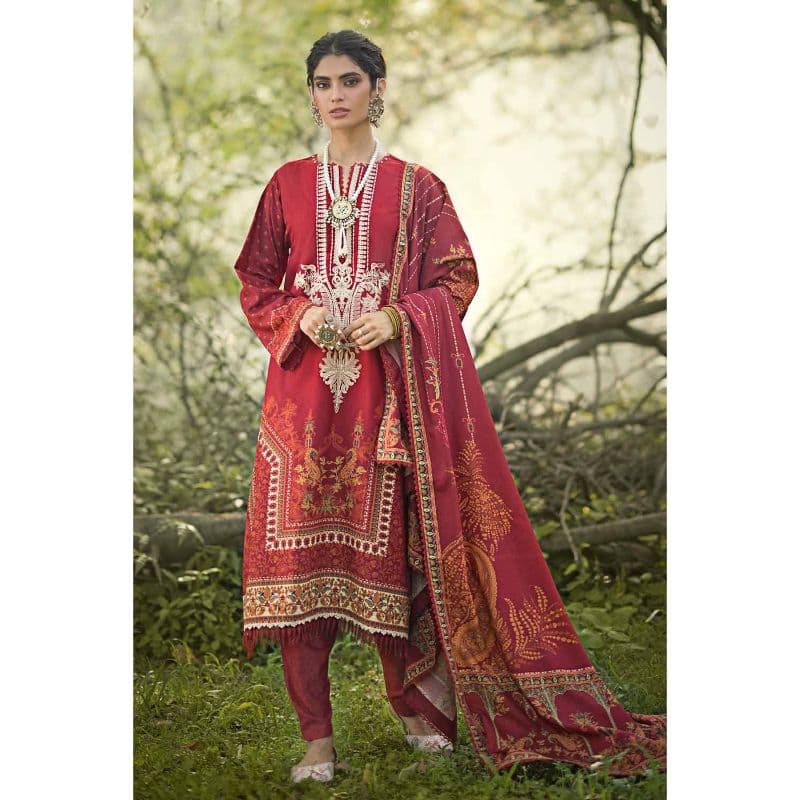 Ideas Embroidered Digital Printed Karandi Unstitched Suit AY-32038 3PC