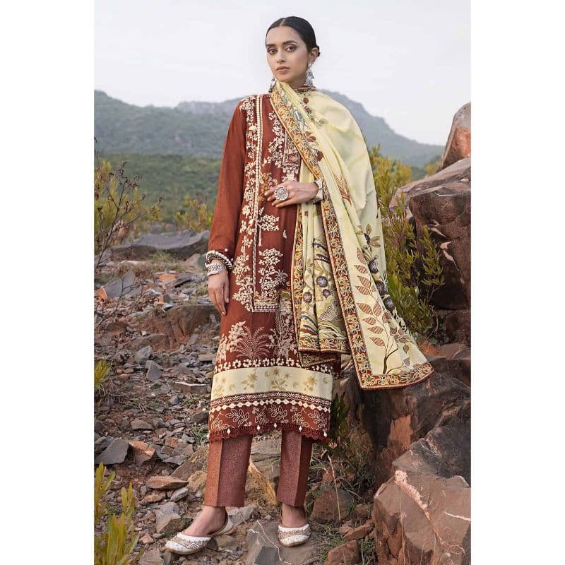 Ideas Embroidered Digital Printed Karandi Unstitched Suit AY-32036 3PC