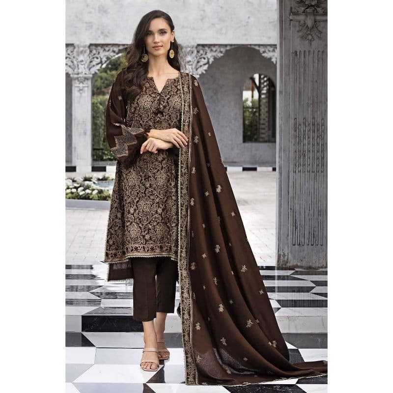 Ideas Embroidered Karandi Unstitched Suit AY-32022 3PC