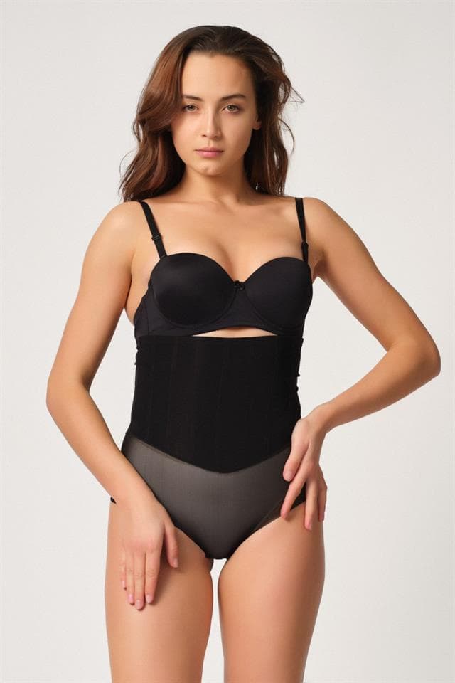 Emay 2945 Tulle Slip Laser Corset With Wrap-Black