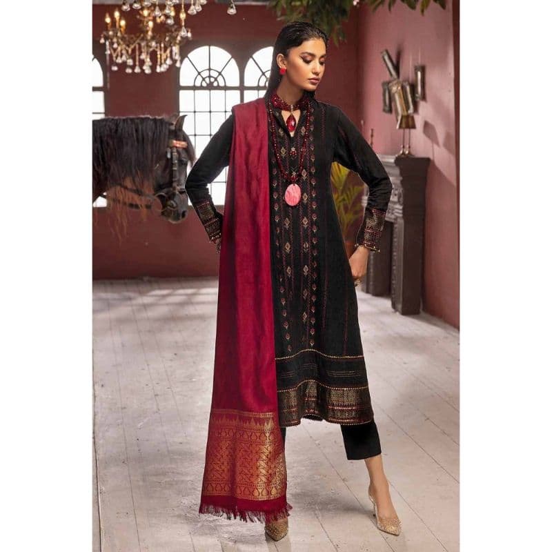 Ideas Khaddar Jacquard Unstitched Suit with Pashmina Shawl AP-32084 3PC