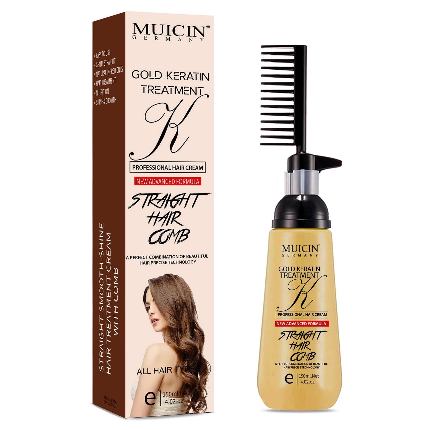 MUICIN 24k Gold Comb Hair Straightening Cream 150g