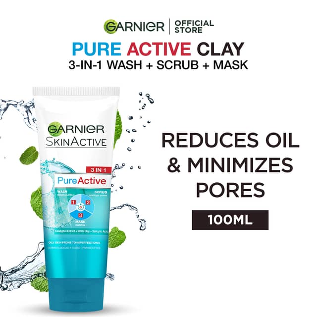 Garnier Skin Active 3-in-1 Clay Face Wash Mask Scrub