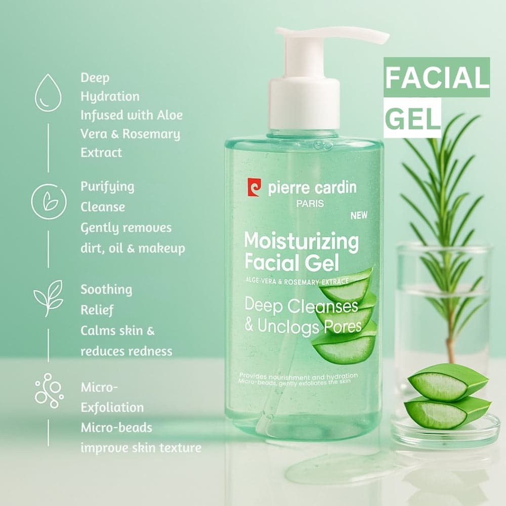 Pierre Cardin Paris Moisturizing Facial Gel With Aloe Vera & Rosemary Extract 350ml
