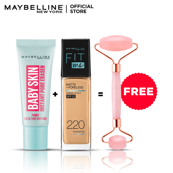 Maybelline NY Fit Me Matte Foundation + Primer + Free Jade Roller 220 Natural Beige