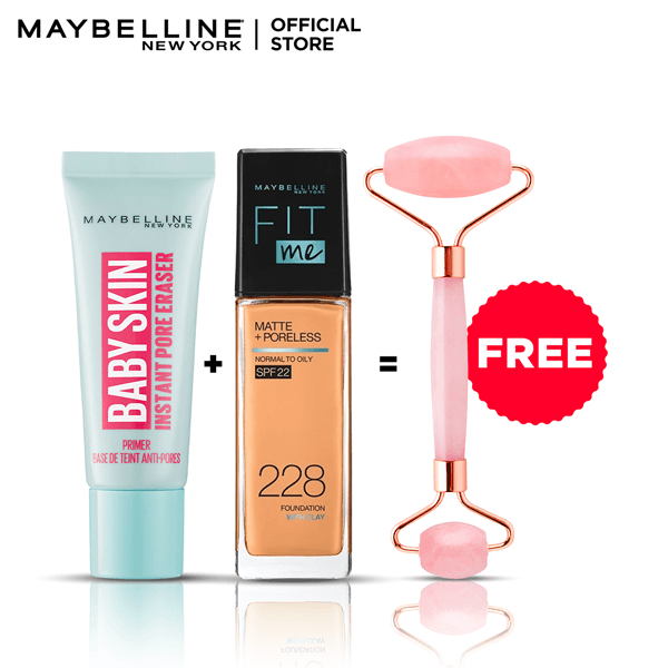 Maybelline NY Fit Me Matte Foundation + Primer + Free Jade Roller 228 Soft Tan