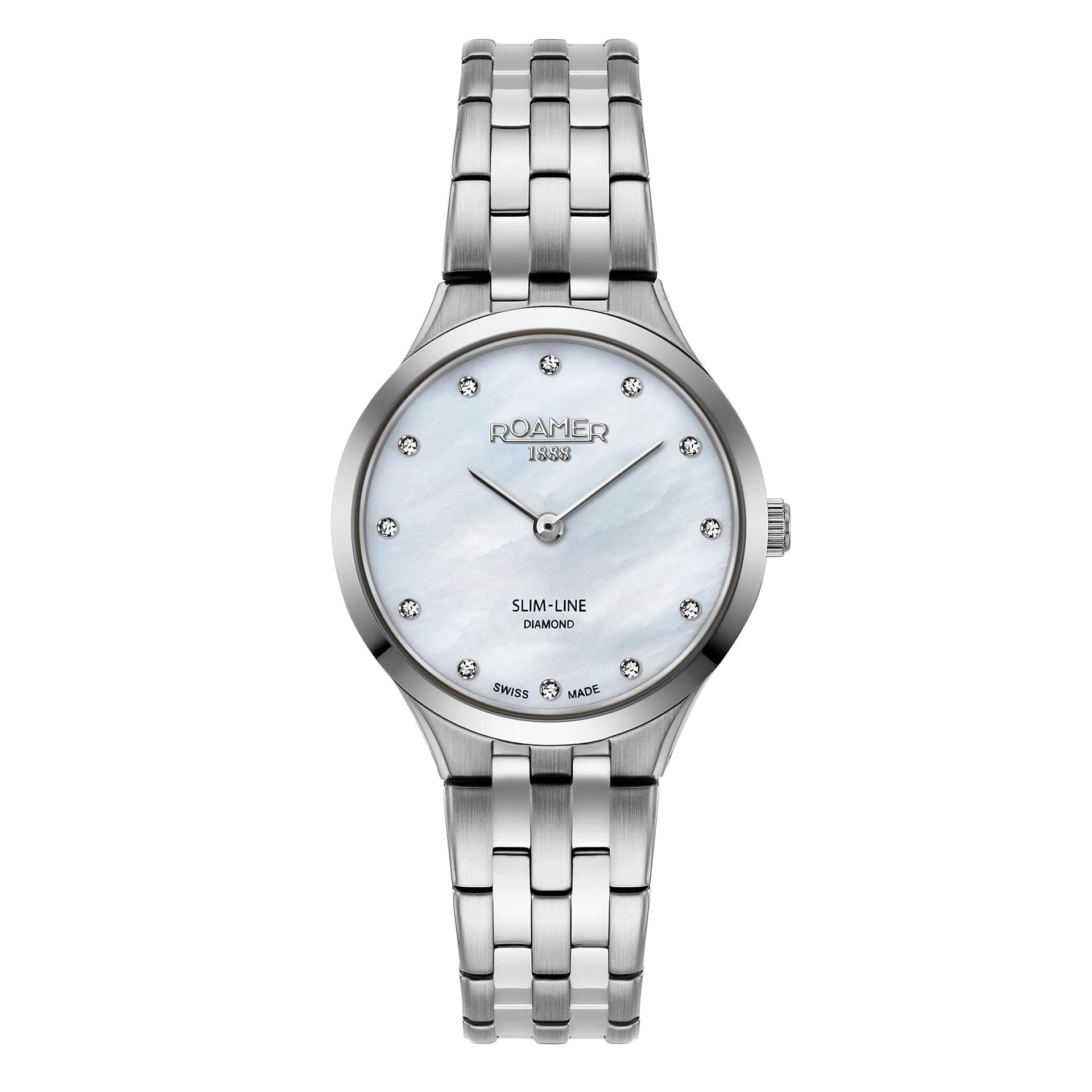 Roamer Ladies Quartz Stainless Steel Watch 512847 41 89 20 Slim-Line Diamond Light Blue
