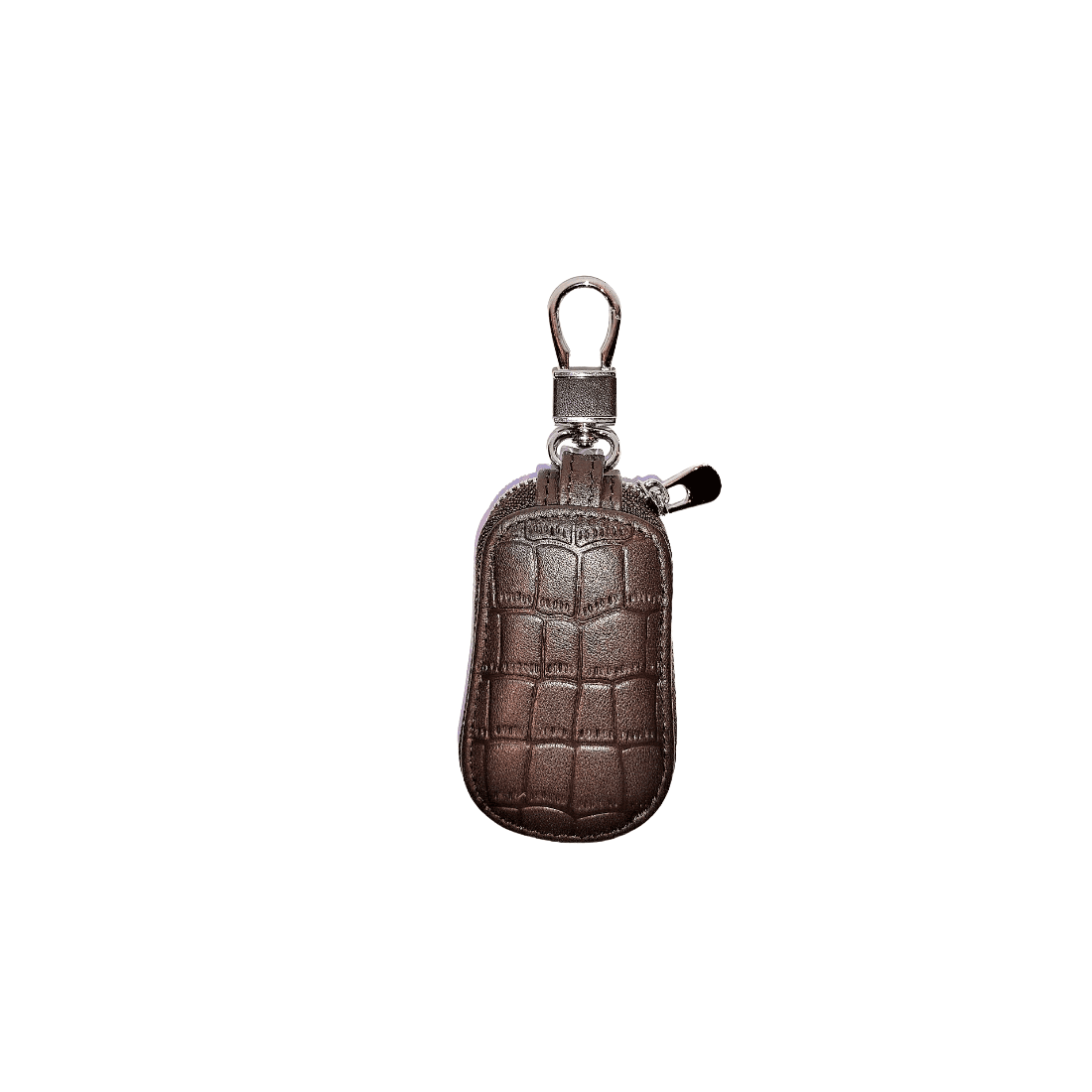 Key Chain with Mini Leather Zipper Pouch Brown