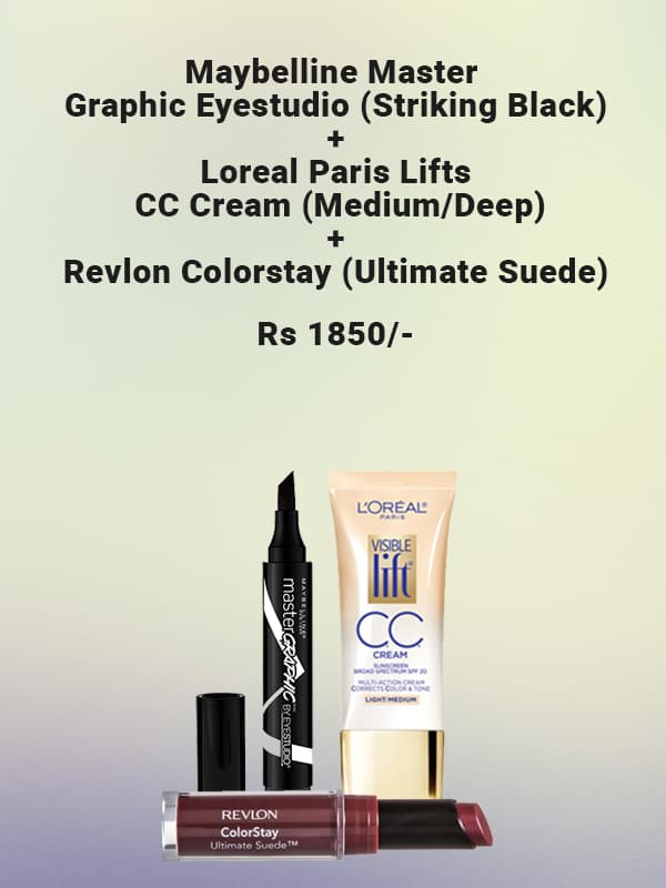 Maybelline Master Graphic eyestudio (Striking Black) + Loreal Paris Visible Lift CC Cream (Medium/Deep) + Revlon Colorstay (Ultimate Suede)