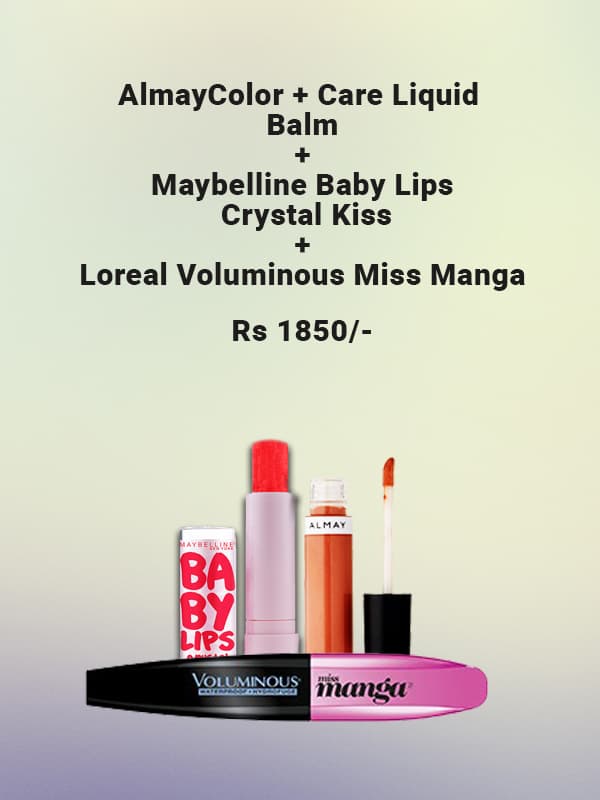 AlmayColor + Care Liquid Balm + Maybelline Baby Lips Crystal Kiss + Loreal Voluminous Miss Manga