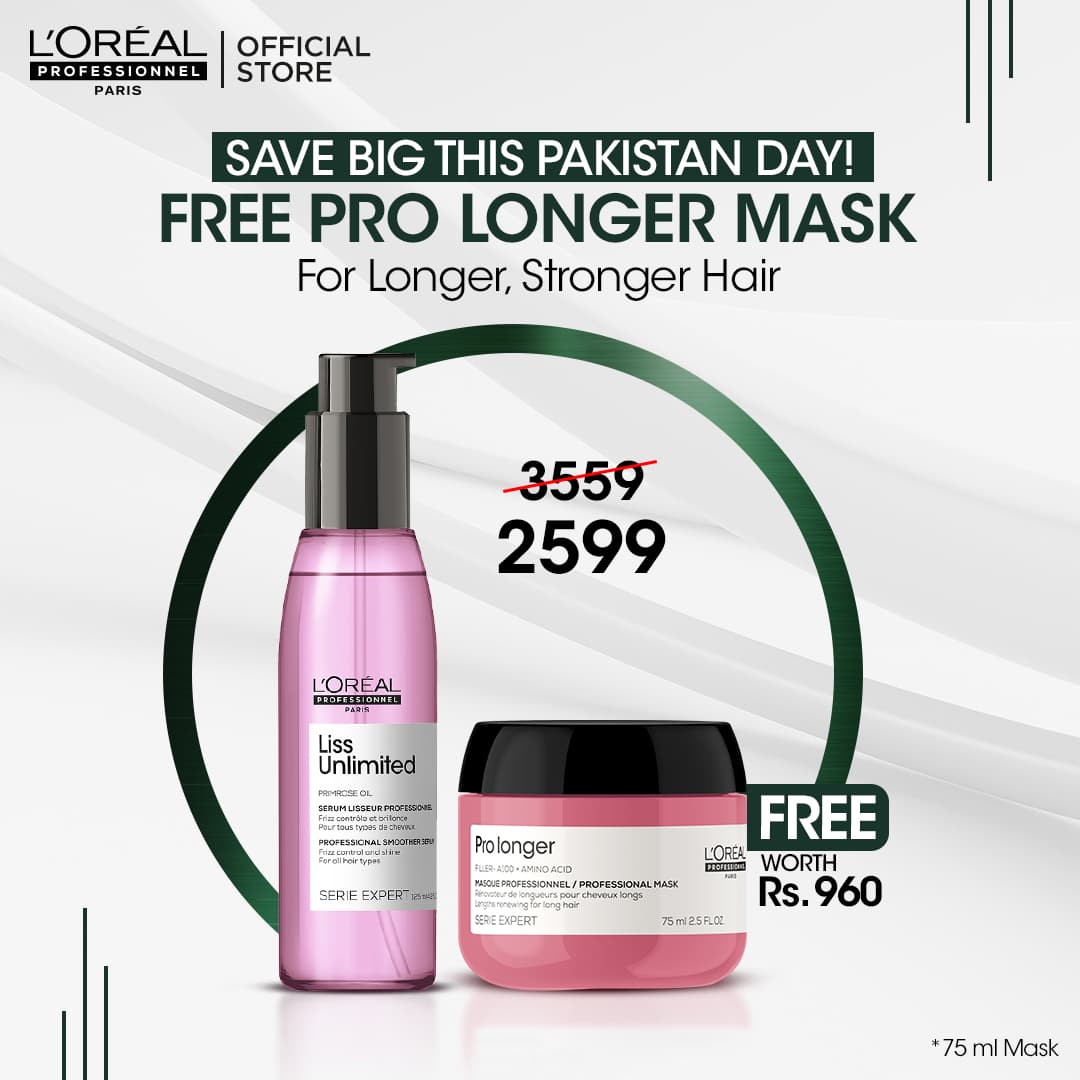 Loreal Professionnel Serie Expert Liss Unlimited Shine Perfecting Blow Dry Hair Oil 125 ML with Free Pro Longer Mask 75ml