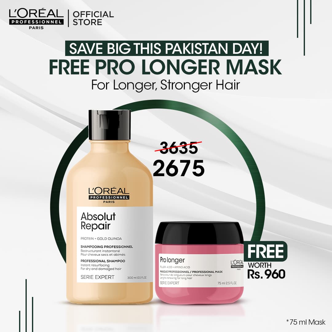 Loreal Professionnel Serie Expert Absolute Repair Shampoo 300 ML - For Dry & Damaged Hair with Free Pro Longer Mask 75ml