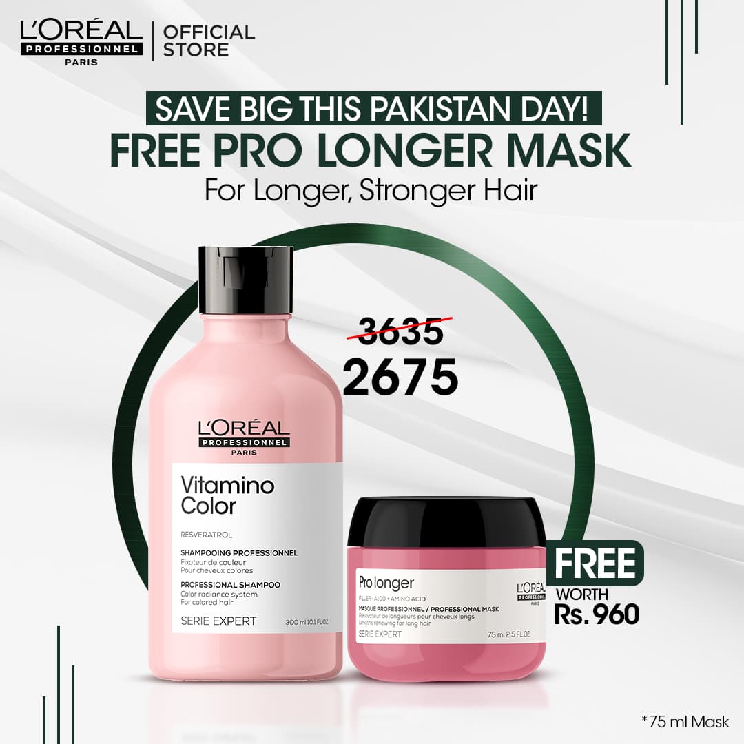 Loreal Professionnel Serie Expert Vitamino Shampoo 300 ML - For Color Treated Hair with Free Pro Longer Mask 75ml