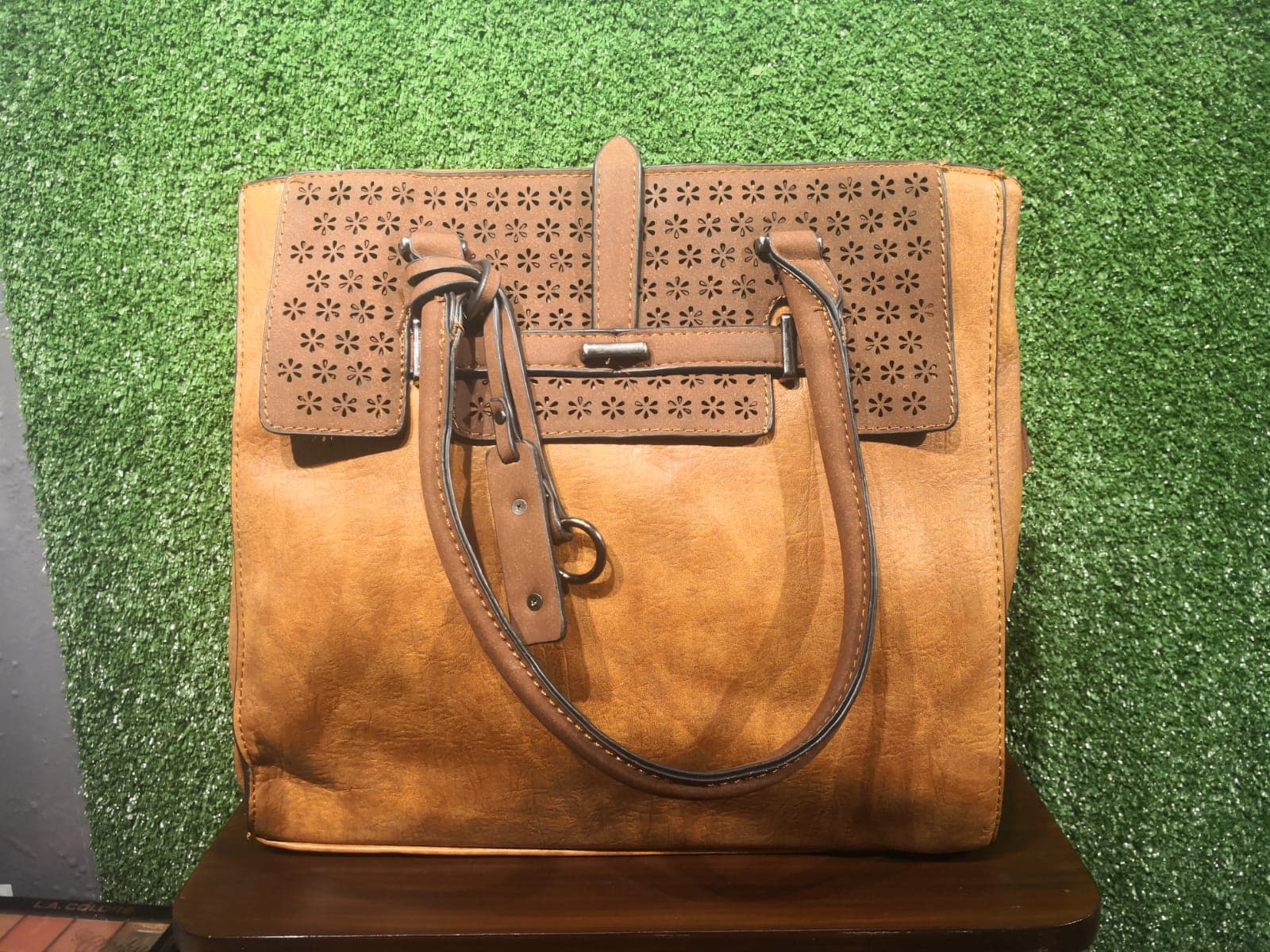 Pu Leather Tote Purse Reddish Brown-1