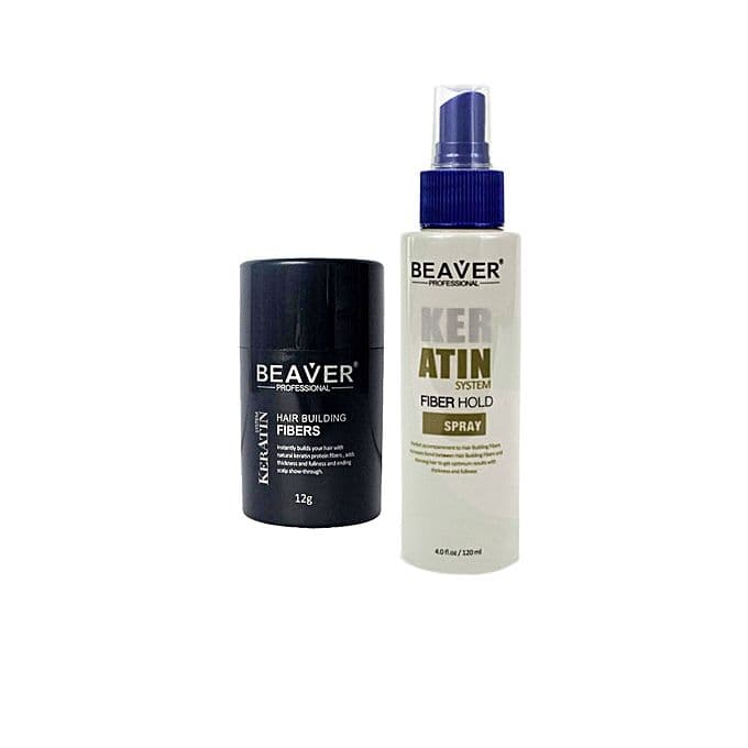 Beaver Pack of 2-Hair Building Fiber Medium Brown 12gm & Fiber Hold Spray