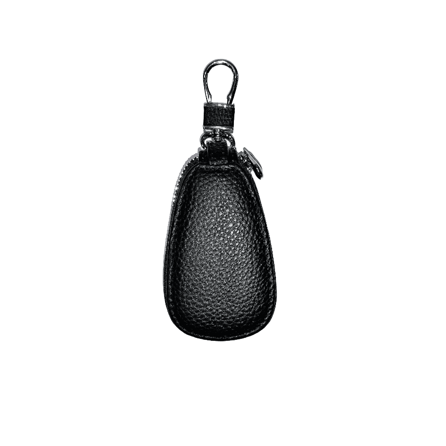Key Chain with Mini Leather Zipper Pouch Egg Shape - Black