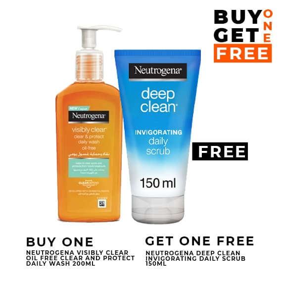 Buy 1 Neutrogena Visibly Clear & Protect Daily Wash Oil Free & Get 1 Neutrogena Deep Clean Invigorating Daily Scrub 150ML