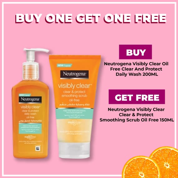 Buy 1 Neutrogena Visibly Clear & Protect Daily Wash Oil Free & Get 1 Neutrogena Visibly Clear & Protect Smoothing Scrub Free
