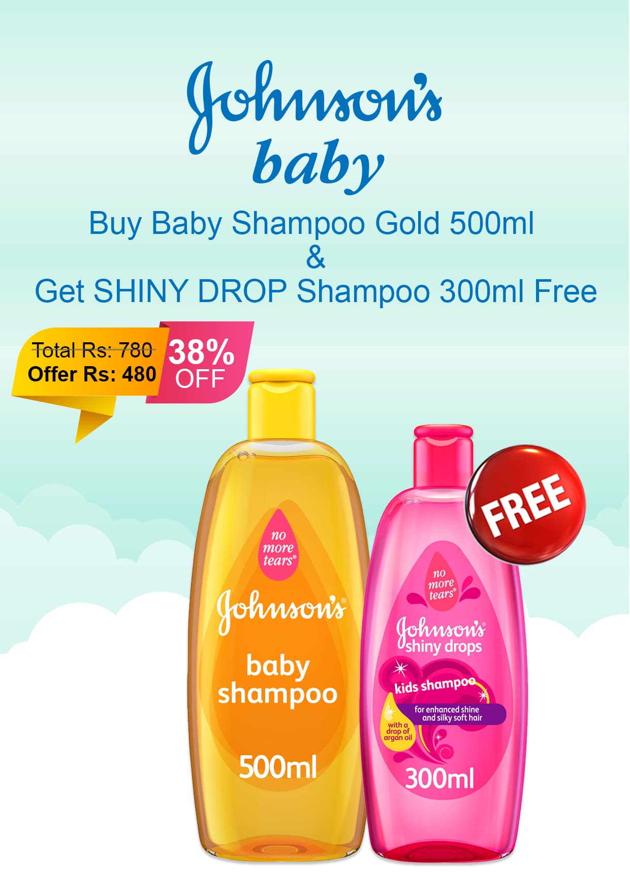 Buy Johnsons Baby Shampoo 500ml and Get Free Johnsons Baby Shampoo Shiny Drop 300ml