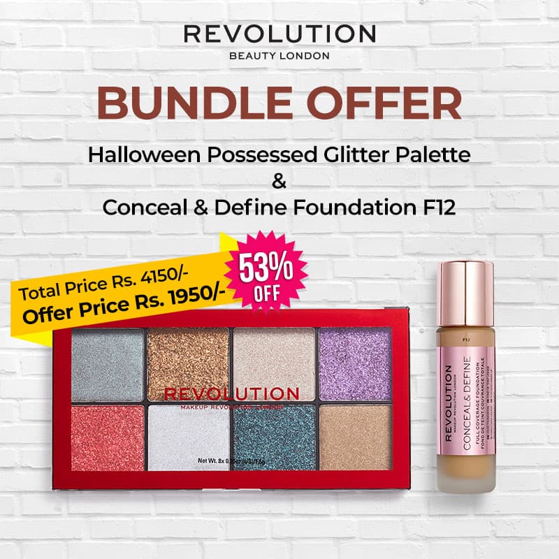 Buy Revolution Halloween Possessed Glitter Palette Get Free Makeup Revolution Conceal & Define Foundation F12