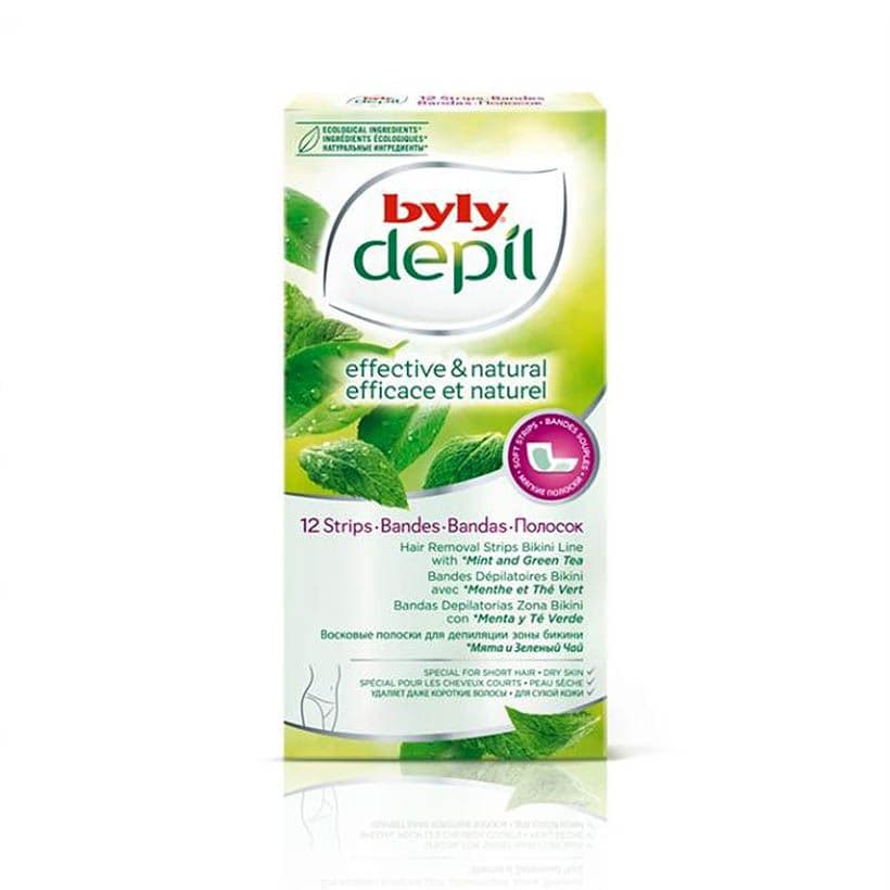 Byly Depil Wax Strips for Bikini Line, Mint and Green Tea 12 Strips