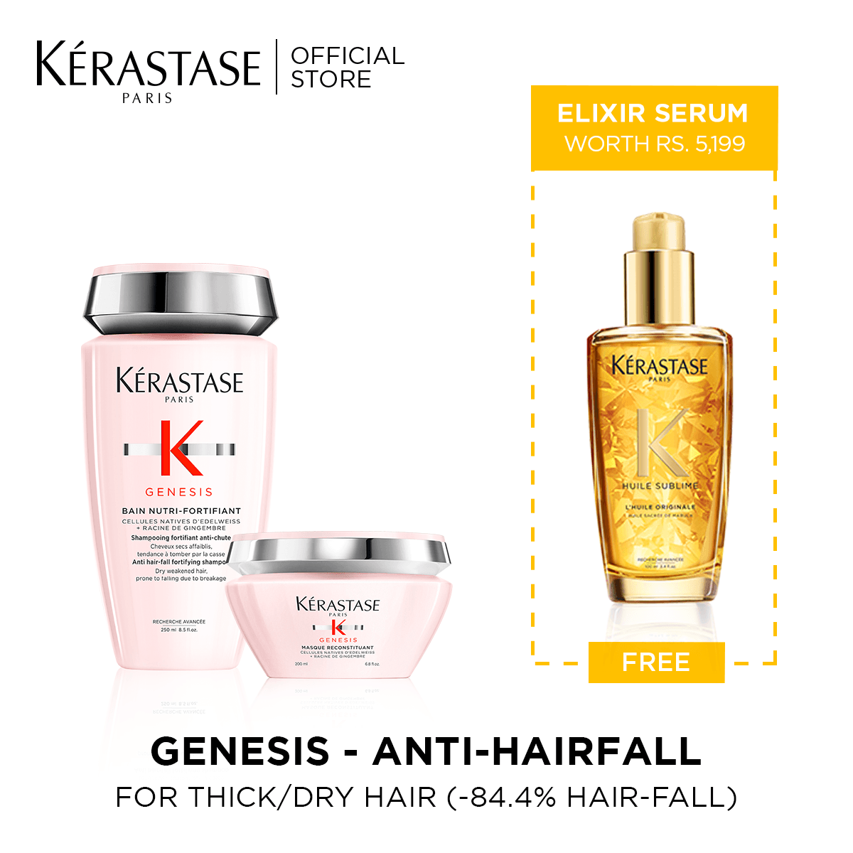Free Elixir Serum with Anti Hairfall Duo - Genesis Shampoo & Mask (Thick & Dry Hair)
