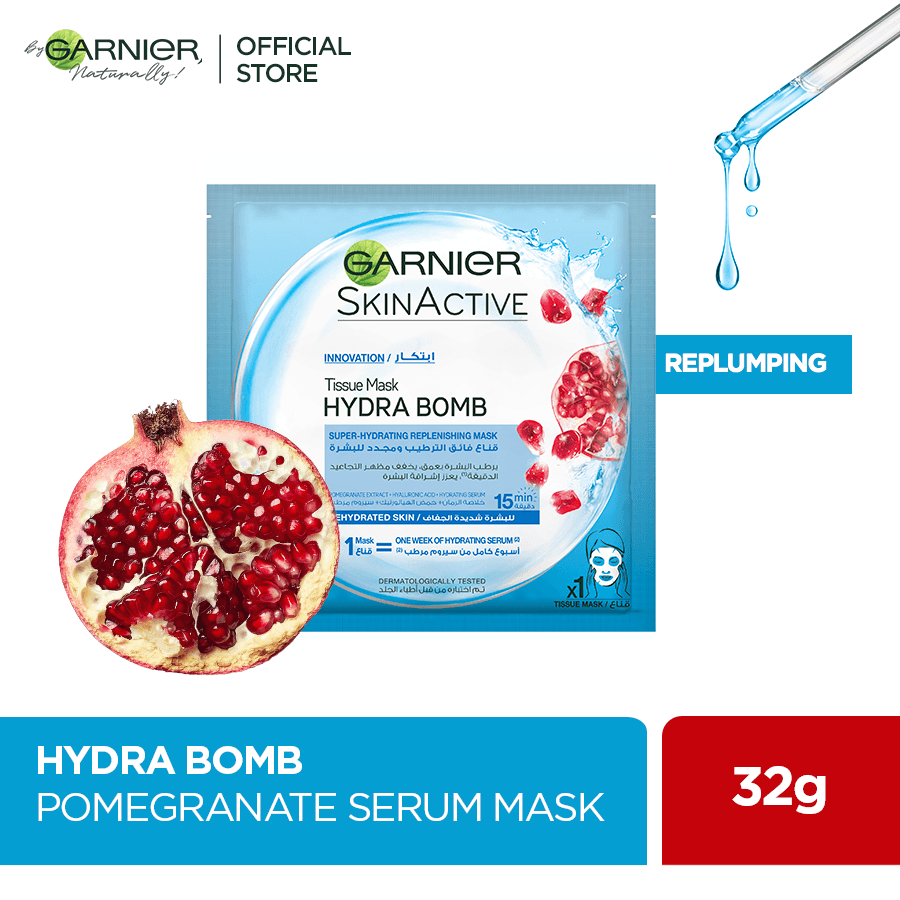 Garnier Skin Active Hydra Bomb Pomegranate Tissue Face Mask Hydrating and Replenishing 32g