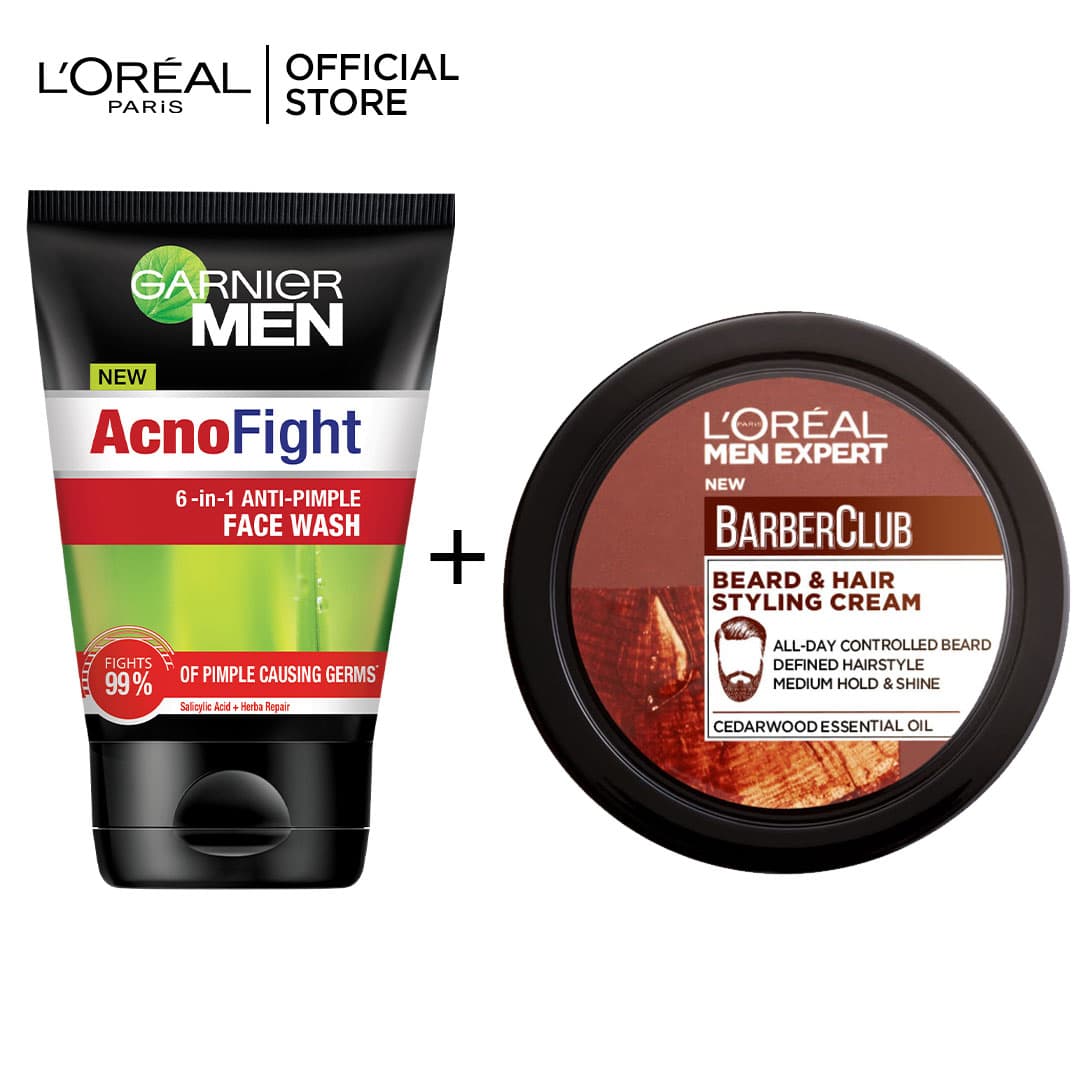 Garnier Men Acno Fight 100 + Barber Club Beard & Hair Styling Cream - 75ml