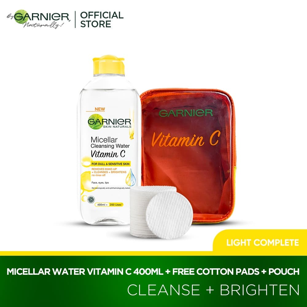 Garnier Skin Active Micellar Makeup Cleansing Water Vitamin C 400 ml - With FREE Cotton Pads & Pouch