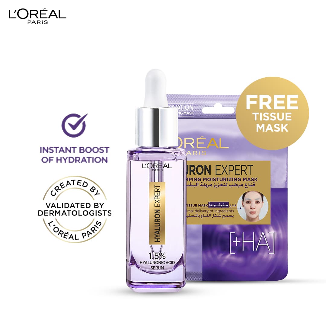 Loreal Paris 1.5% Hyaluronic Acid Serum, 30 ml - With Free Hyaluron Expert Tissue Mask