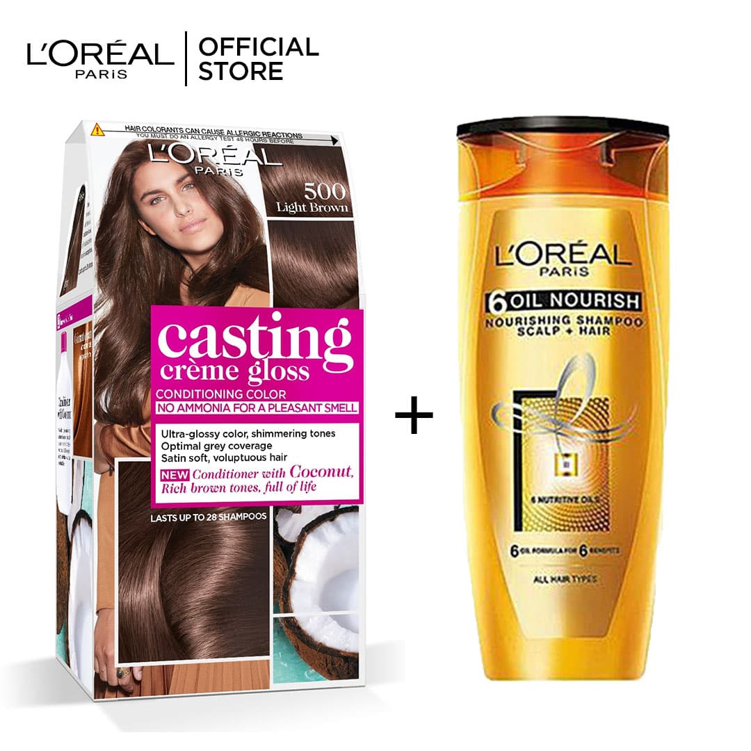 Loreal Paris 6 Oil nourish Shampoo 175ml + Casting Creme Gloss 500 Light Brown
