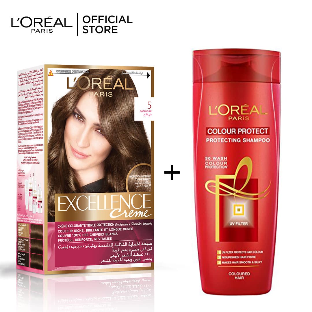 Loreal Paris Excellence Creme 5 Light Brown + Color Protect Shampoo 175ml