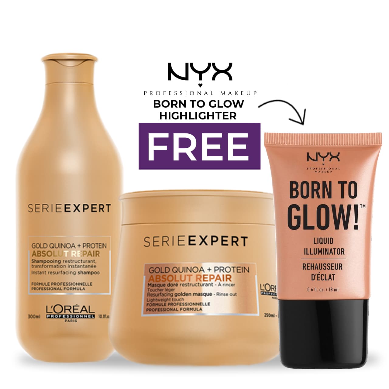 Loreal Professionnel Absolute Repair x NYX Born to Glow Highlighter