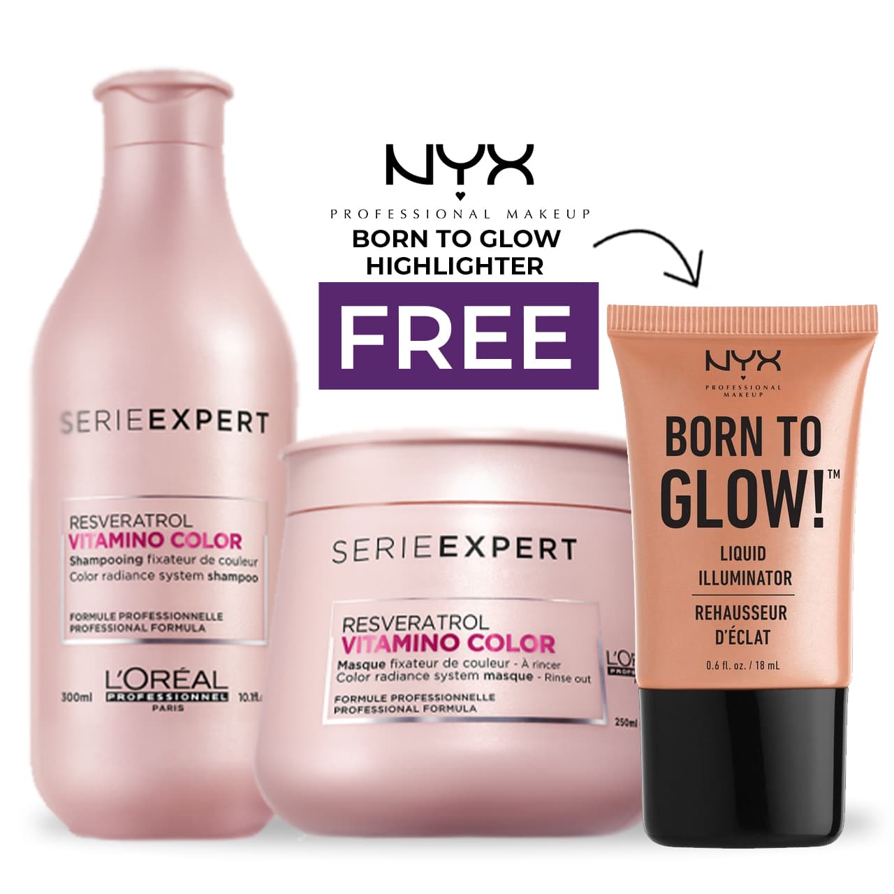 Loreal Professionnel Vitamino x NYX Born to Glow Highlighter