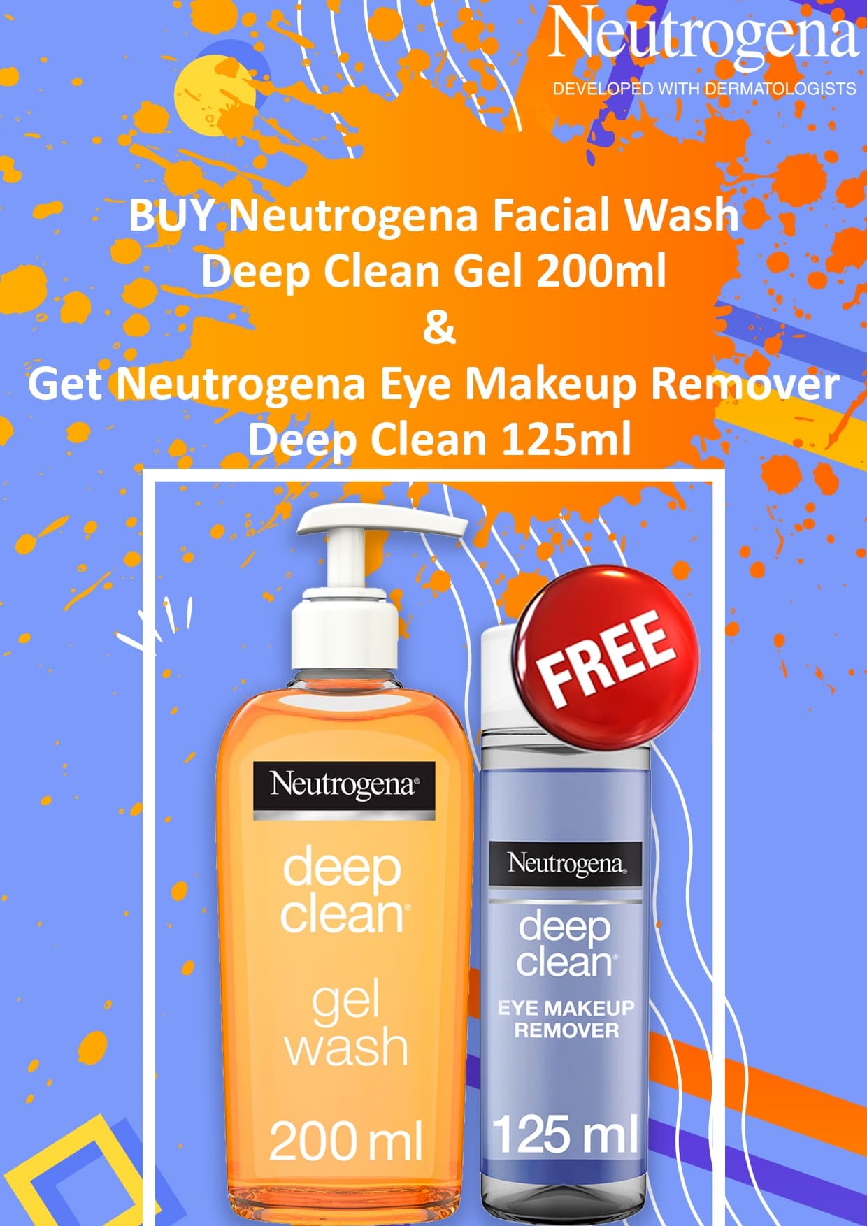 Buy Neutrogena Deep Clean Gel Wash 200ML Get Neutrogena Eye Makeup Remover Deep Clean Free