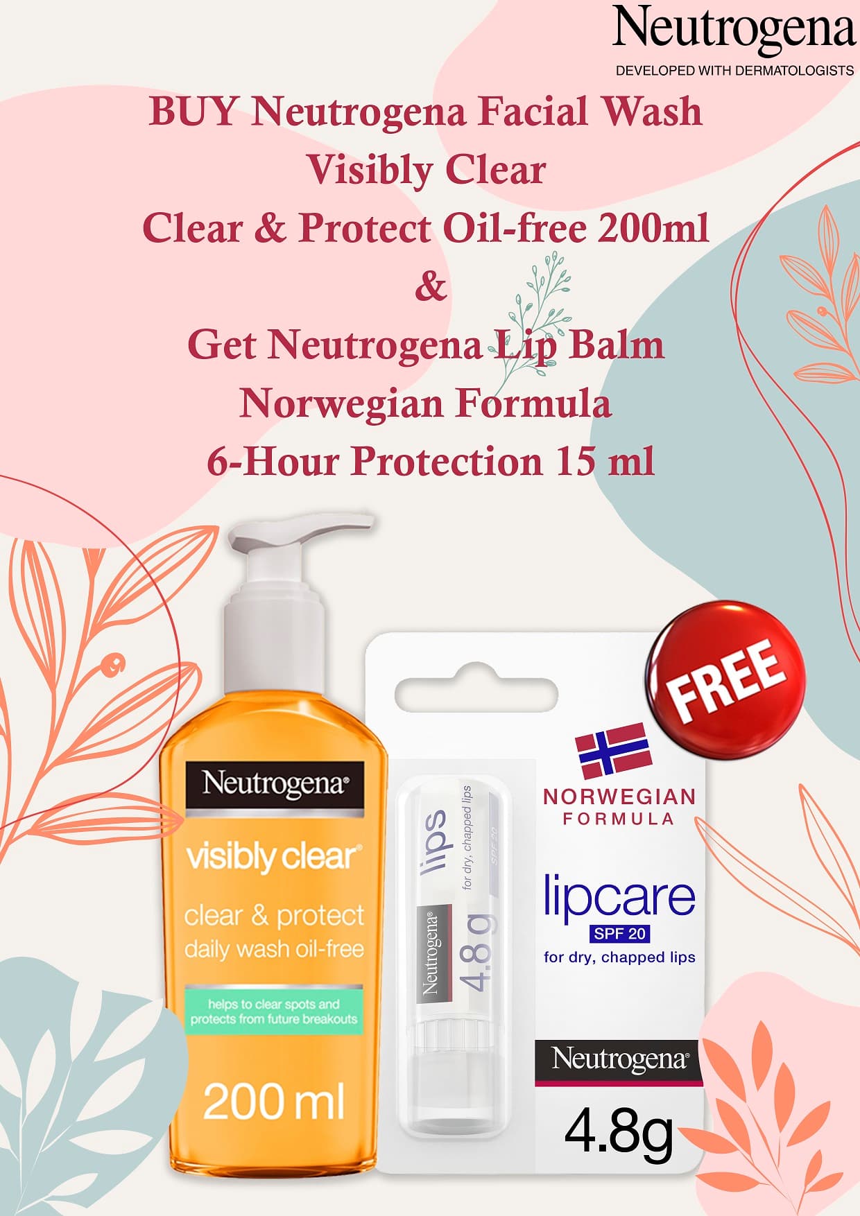 Buy Neutrogena Visibly Clear And Protect Daily Wash 200ML Get Norwegian Formula Lipstick SPF20 Free