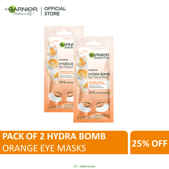 Pack of 2 Garnier Hydra Bomb Orange Tissue Eye Mask Hydrating & Replenishing
