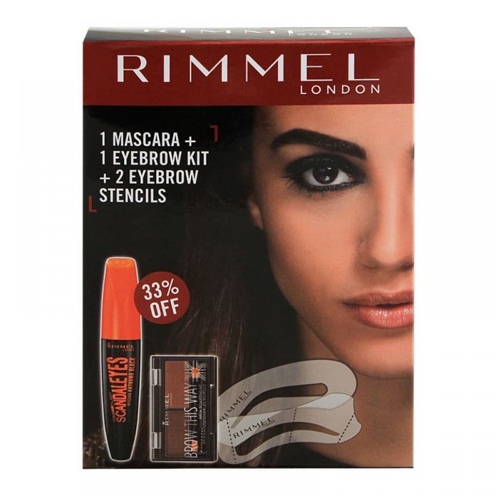 Rimmel Scandaleyes Extreme Black Mascara + Eyebrow Kit + 2 Eyebrow Stencils Offer Pack